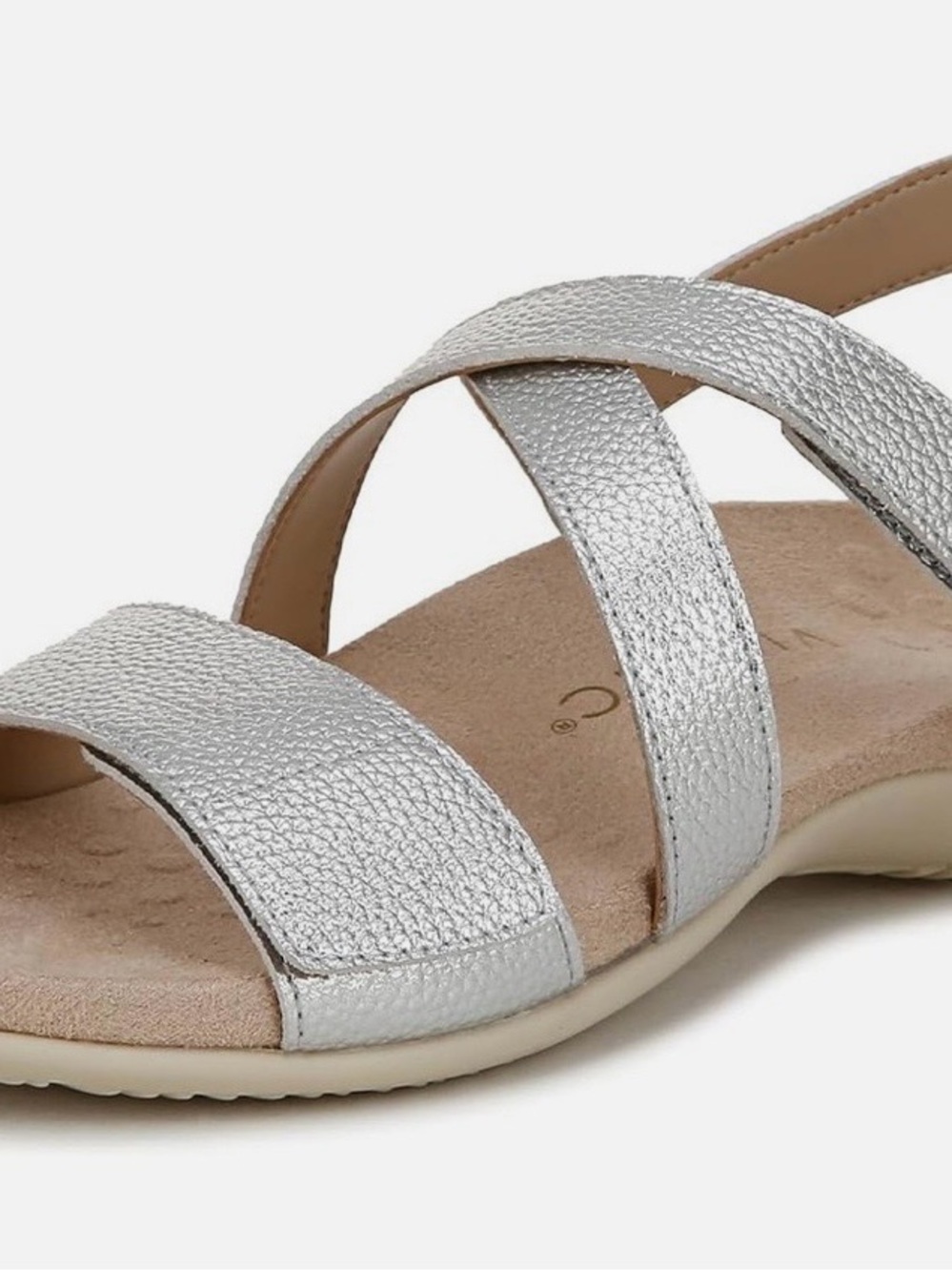 Vionic Silver Metallic Leather Crisscross Sandal size 8